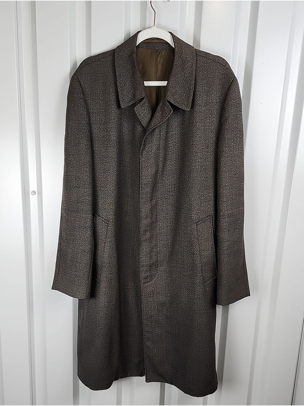 Vintage Burton Breakwater Men's Brown Textured Wool Trench Coat Sz 48" Chest 60s